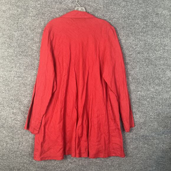 Flax Womens Button Up Tunic Shirt Size Large Red Linen Pockets Lagenlook Boho - Picture 6 of 10